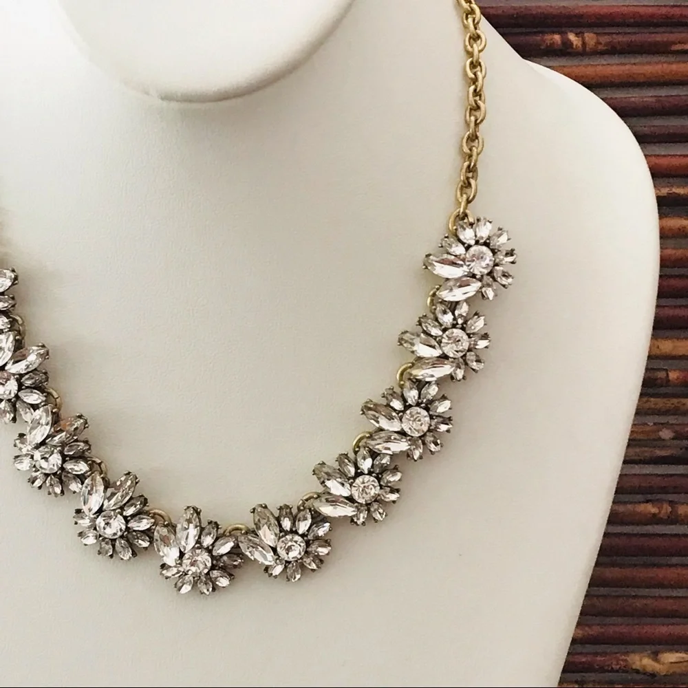 J Crew Glitzy Rhinestone Gold Tone Necklace